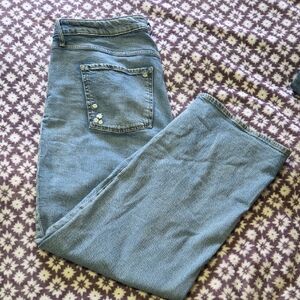 Old Navy Sky-hi Wide Leg Extra High Rise Jeans With Daisy Embroidery